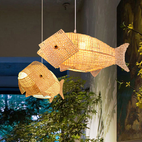 BambooFish - Asian Style Wood Pendant Light