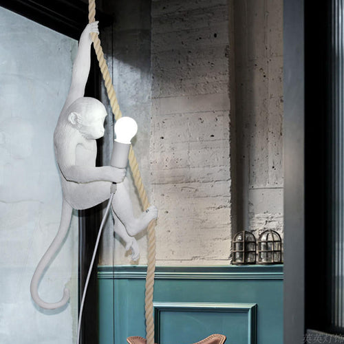 Playful Monkey Ceiling Light - Single Pendant with Hemp Rope