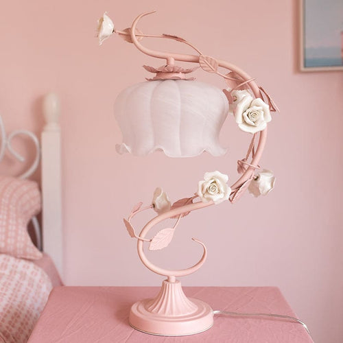 RoseLux - Pastoral Table Lamp with Handmade Ceramic Rose