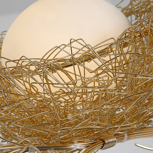 Gold Pendant Light with Milk-White Glass Globe and Birds