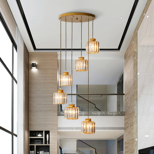 Drum Aluminum Pendant Light - Modern 3/5-Light Black/Gold Ceiling Light