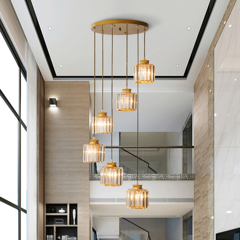 Drum Aluminum Pendant Light - Modern 3/5-Light Black/Gold Ceiling Light