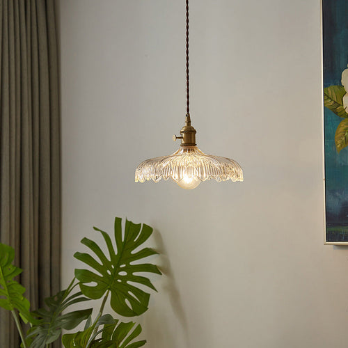 Nova Industrial Pendant Light with Wavy Rim Clear Glass