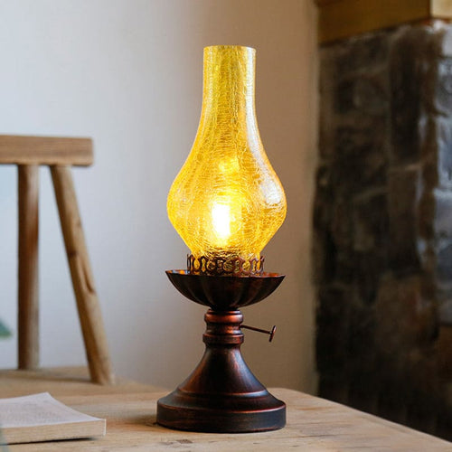 GlowThijs - Retro Nightstand Lamp with Crackle Glass Shade