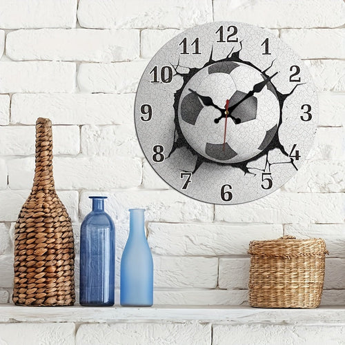 Silent Wooden Football Wall Clock – Sports Theme for Living Room, Office & Gym