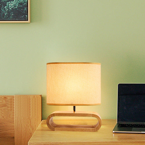 Nordic Wood Bedside Lamp - Elongated Wood Nightstand Lamp with Fabric Shade