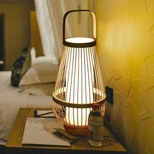 Basket-Shaped Bamboo Table Lamp - Minimalist Wooden Nightstand Light