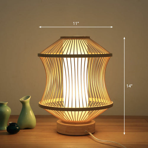 Striated Nightstand Lamp - Contemporary Bamboo Table Lighting in Wood