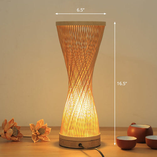 Striated Nightstand Lamp - Contemporary Bamboo Table Lighting in Wood