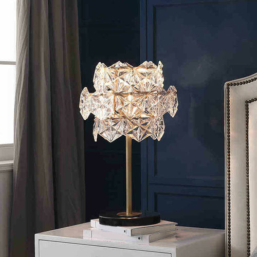 Crystal Glass Snowflake Nightstand Lamp - Postmodern 2-Globe Table Light in Gold
