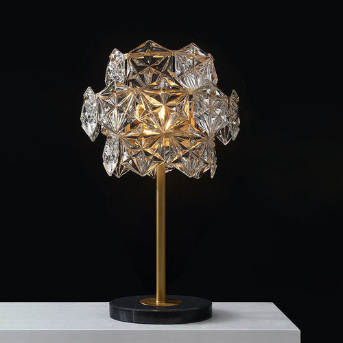 Crystal Glass Snowflake Nightstand Lamp - Postmodern 2-Globe Table Light in Gold