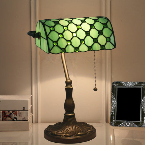 Half Cylinder Table Light - 1-Light Antique Nightstand Lamp with Pull Chain