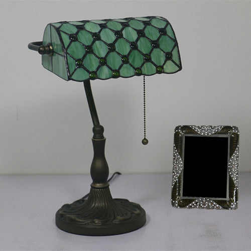 Half Cylinder Table Light - 1-Light Antique Nightstand Lamp with Pull Chain