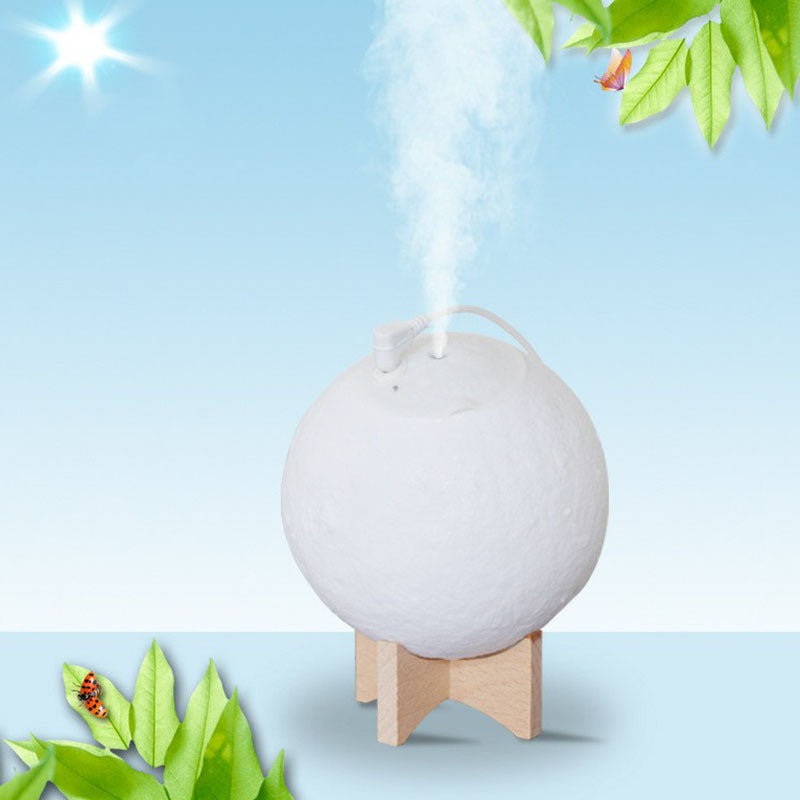 Nordic Creative Moon Humidifier Table Lamp - White Night Light with Wooden Base