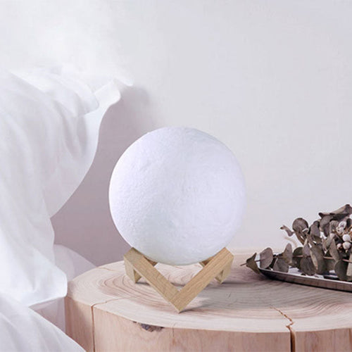 Nordic Creative Moon Humidifier Table Lamp - White Night Light with Wooden Base