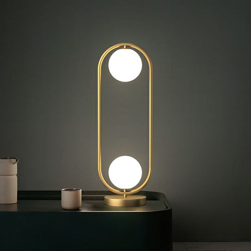 Table Lamp with 2 Globes - Gold Finish with Glass Shade and Oval Frame