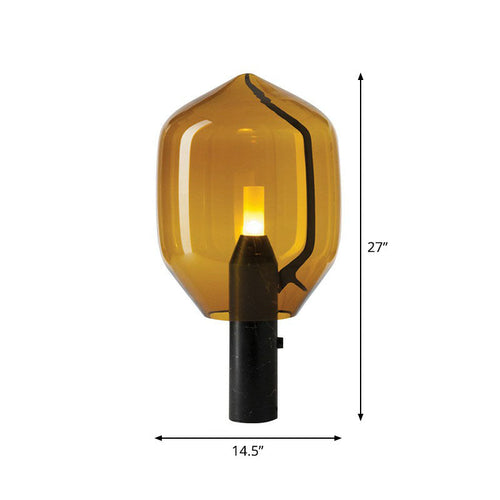 Glass Flower Bud Table Lamp - Modern Black Night Light for Living Room