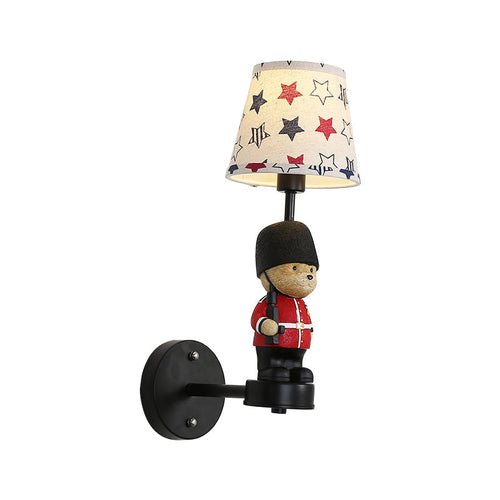 Empire Shade Wall Sconce - Children's Style Fabric Wall Light in Black with Trooper Decor