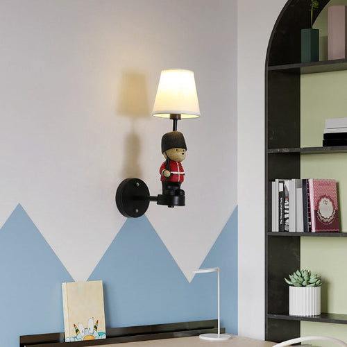 Empire Shade Wall Sconce - Children's Style Fabric Wall Light in Black with Trooper Decor