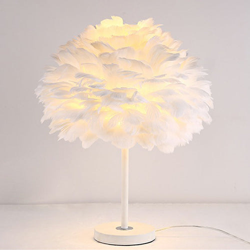 Layered Flower Feather Table Lamp - Modern Bedroom Lamp for Girls