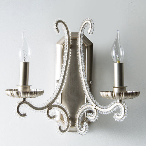 CrystalElegance - Silver Wall Sconce with Crystal Beads for Hallway