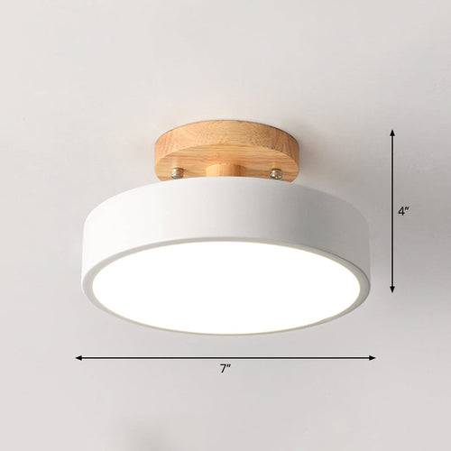LED Ceiling Light - Simple Wood Semi Flush Mount with Round Acrylic Shade