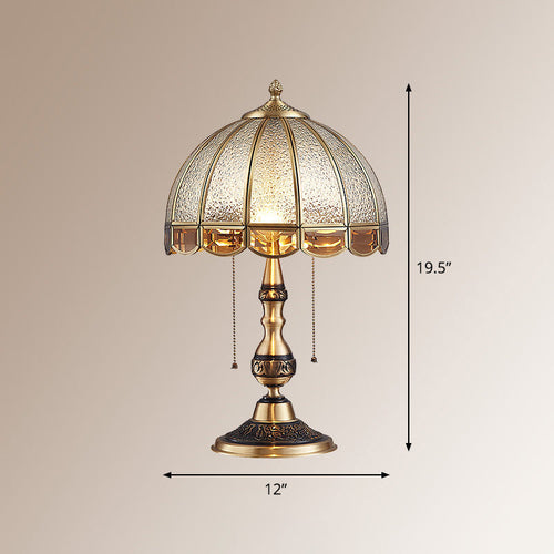 Antique Bronze Table Lamp - Traditional Design with Frosted Glass and Pull Switch
