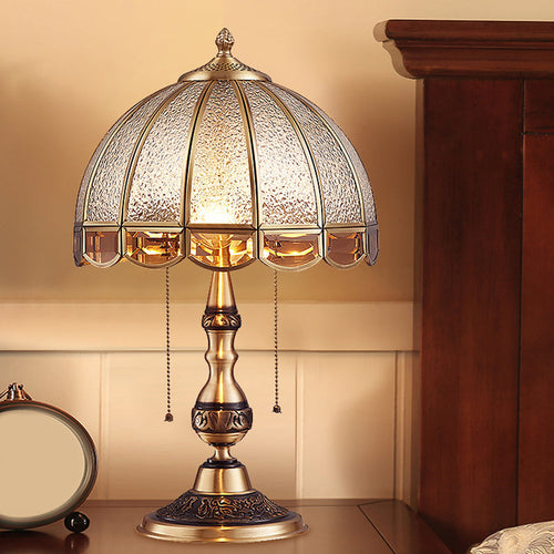 Antique Bronze Table Lamp - Traditional Design with Frosted Glass and Pull Switch
