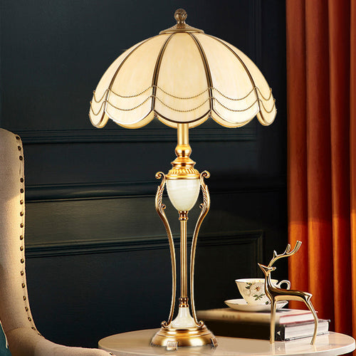 Traditional Bronze Table Lamp - Classic Design with Scalloped Shade