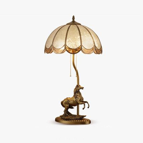 Vintage Brass Table Light - 2-Light with Tinted Glass and Horse Decor