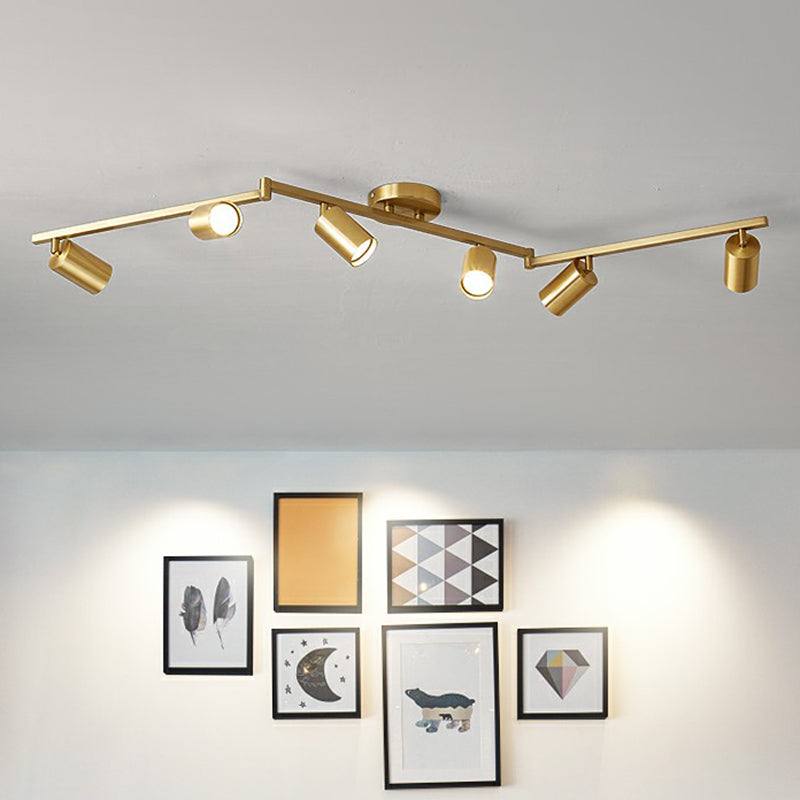 Minimalist LED Ceiling Light with Golden Tubular Track and Metal Shade