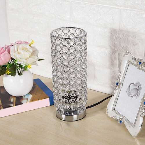 Crystal Table Lamp - Modern Night Light with Chrome Finish