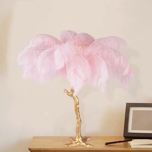 Coconut Palm Feather Table Lamp - Artistic Modern Lamp in Pink and Gold