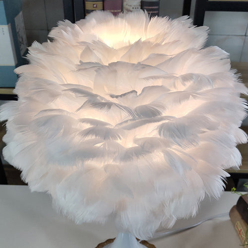Pink Vase Table Lamp - Modern Bedroom Light with Feather Decoration