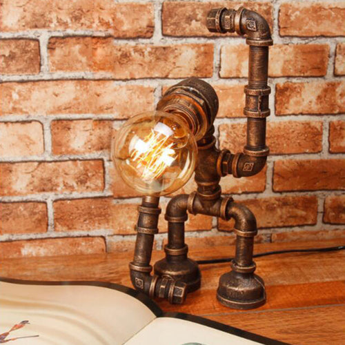 Industrial Heracles Robot Table Lamp - Retro Night Light in Bronze