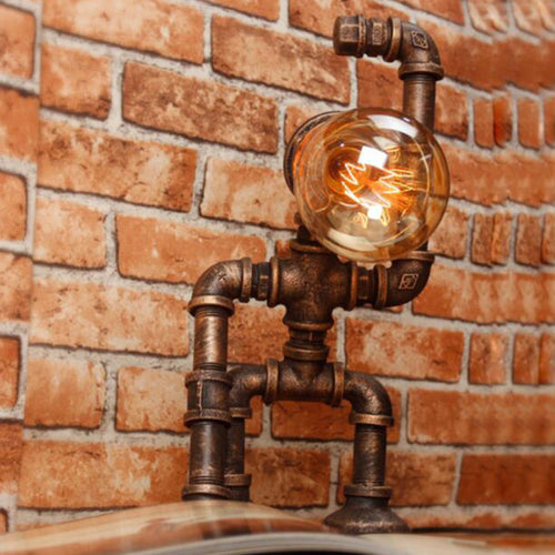 Industrial Heracles Robot Table Lamp - Retro Night Light in Bronze