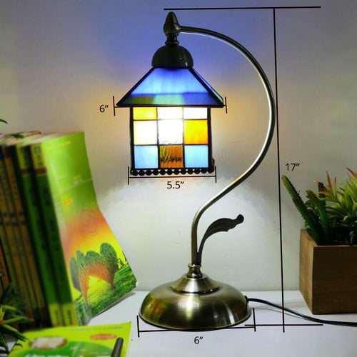 Tiffany Gooseneck Table Lamp - Metal Nightstand Lamp with Hand-Cut Glass Shade