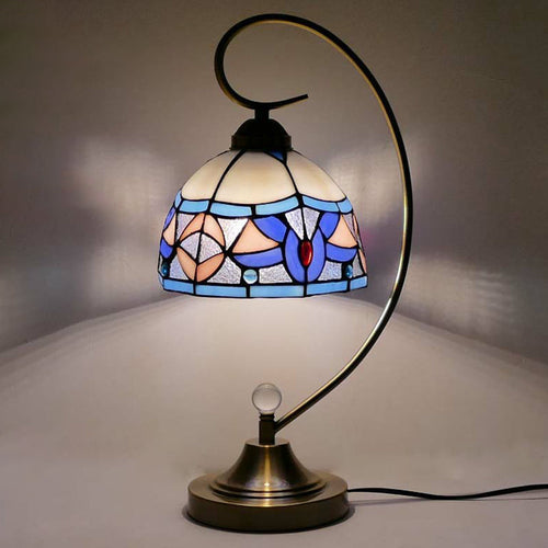 Tiffany Gooseneck Table Lamp - Metal Nightstand Lamp with Hand-Cut Glass Shade