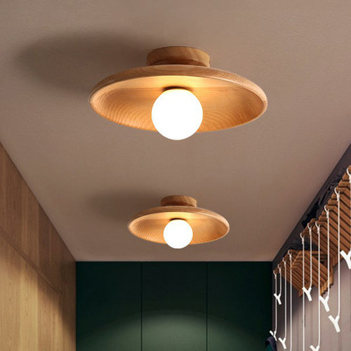 Circular Minimalist Wood Ceiling Light - 1 Light