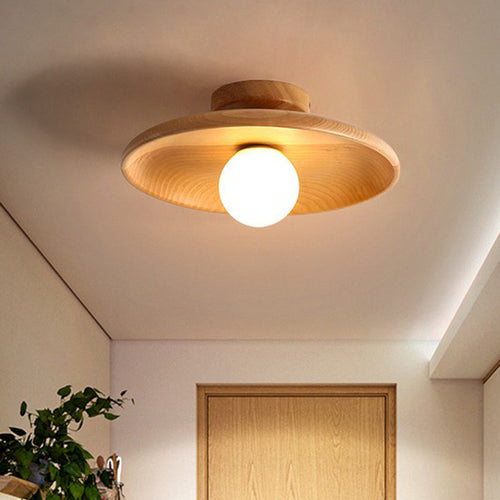 Circular Minimalist Wood Ceiling Light - 1 Light