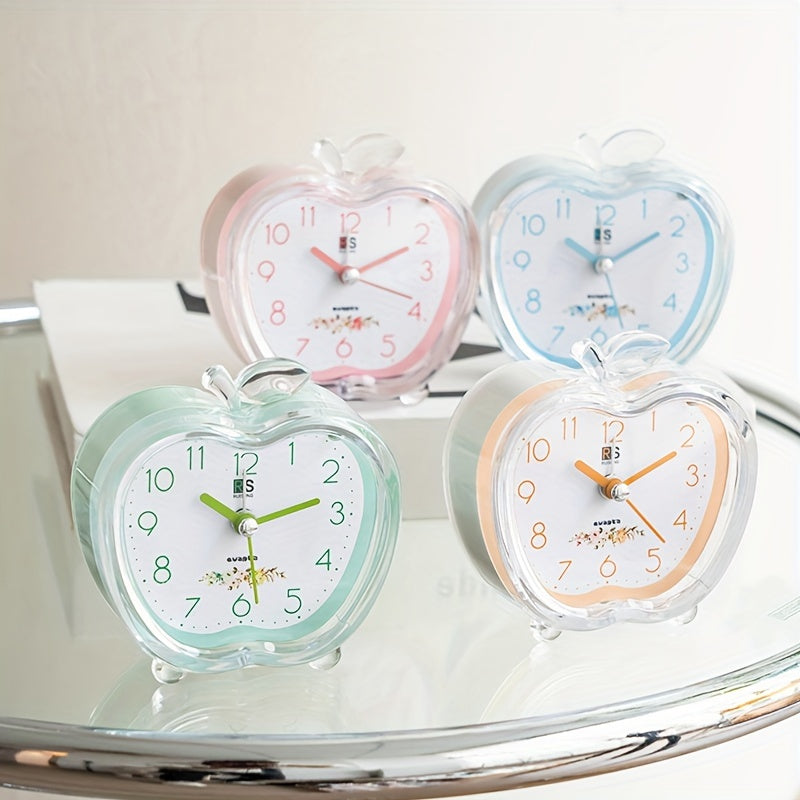 Crystal Apple Design Alarm Clock with Built-In Night Light – Silent, Battery-Powered, Round Modern Design