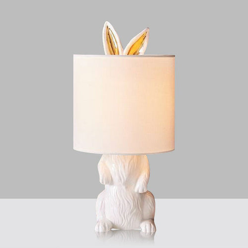 Cartoon Cylindrical Night Light - White Bedroom Table Lamp with Rabbit Foot