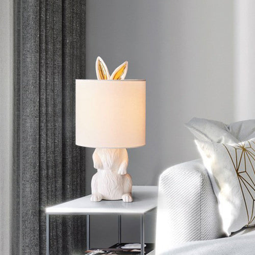 Cartoon Cylindrical Night Light - White Bedroom Table Lamp with Rabbit Foot