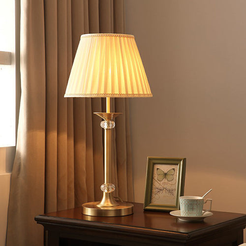 ModernEmpire - Table Lamp with Pleated Fabric Shade in Brass