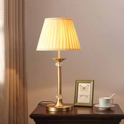 ModernEmpire - Table Lamp with Pleated Fabric Shade in Brass
