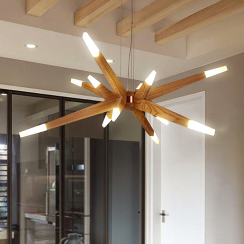 Starlite - Contemporary Sputnik Wooden Chandelier with LED Lighting