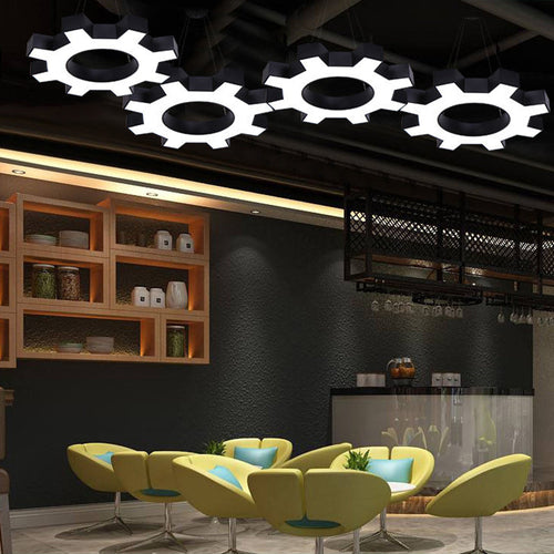 Gear Shaped Gym Pendant Light - Metallic Modern Style LED Hanging Lamp Fixture