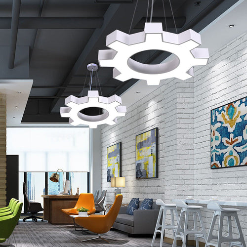Gear Shaped Gym Pendant Light - Metallic Modern Style LED Hanging Lamp Fixture