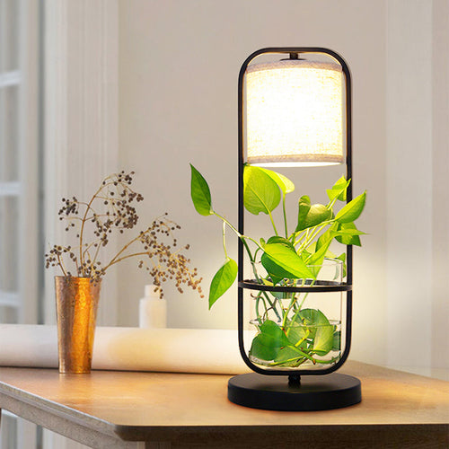 Art Deco Cylindrical Table Light with Red Glass Shade