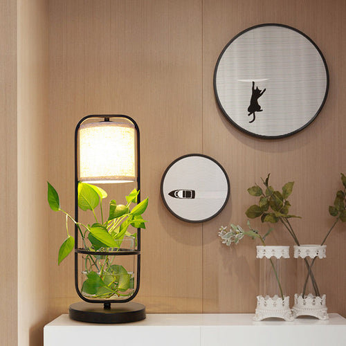 Art Deco Cylindrical Table Light with Red Glass Shade